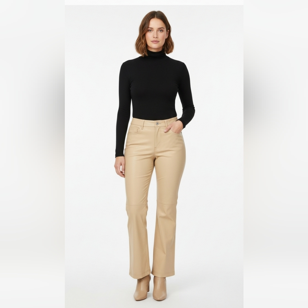 Shape FX Pants Women Beige Leather Sz 6
